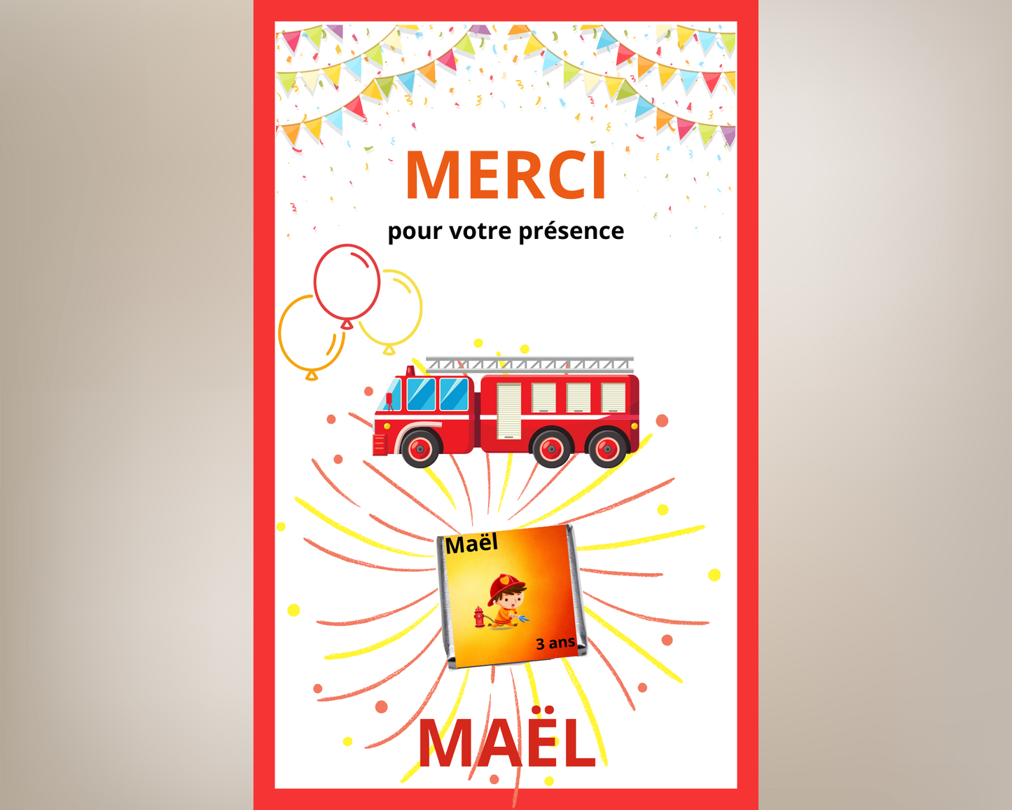 Carte de remerciement avec chocolat